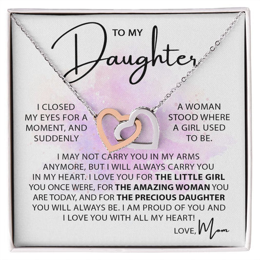 To My Daughter - Closed My Eyes interlocking hear necklace