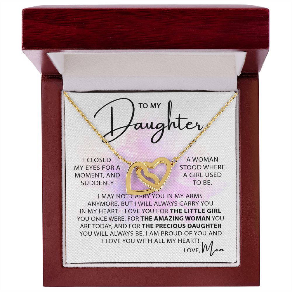 To My Daughter - Closed My Eyes interlocking hear necklace