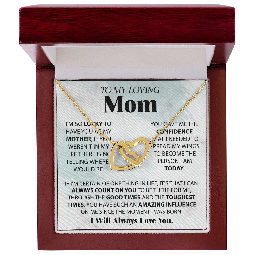 Loving Mom - Lucky To Have You interlocking hear necklace