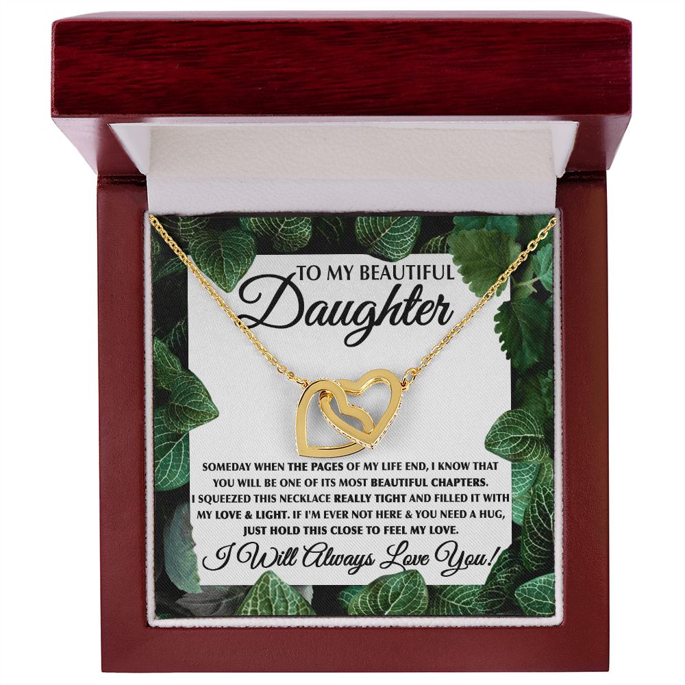 To My Beautiful Daughter-Leaf interlocking hear necklace