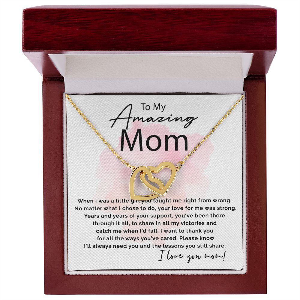 To My Amazing Mom - Thank You For All interlocking hear necklace