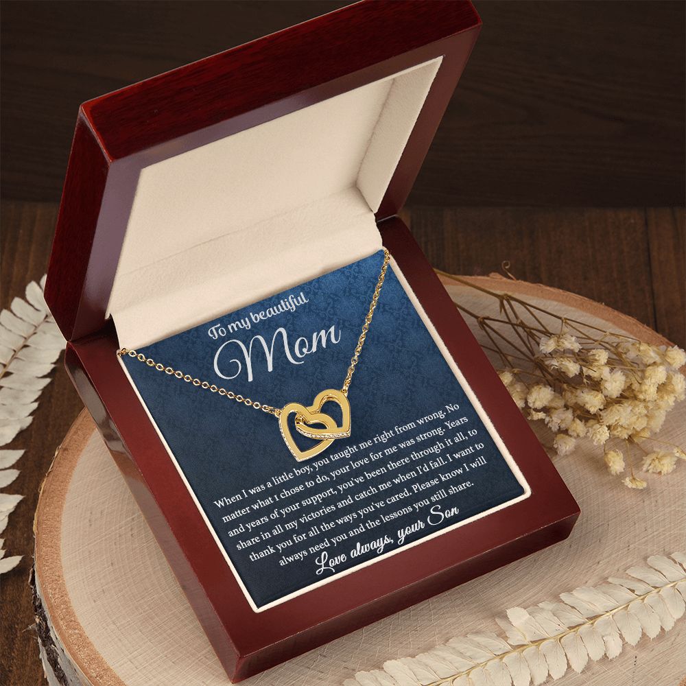 To My Mom - You Taught Me Right From Wrong interlocking hear necklace