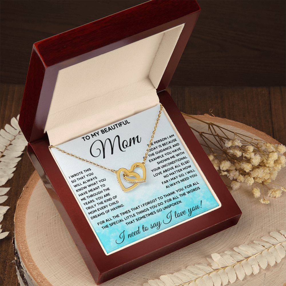 To My Beautiful Mom interlocking hear necklace