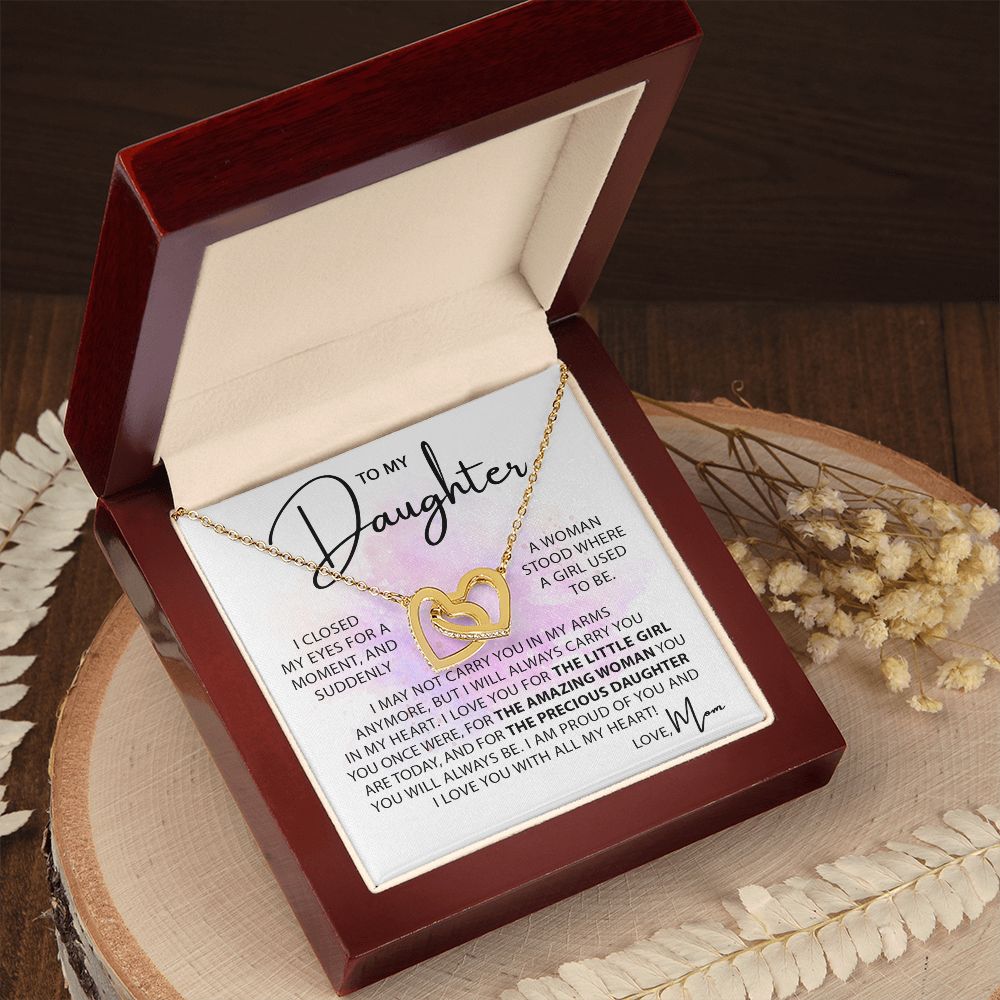 To My Daughter - Closed My Eyes interlocking hear necklace