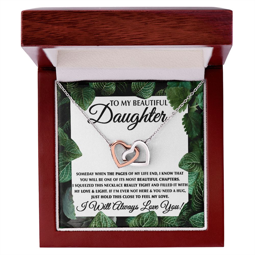 To My Beautiful Daughter-Leaf interlocking hear necklace