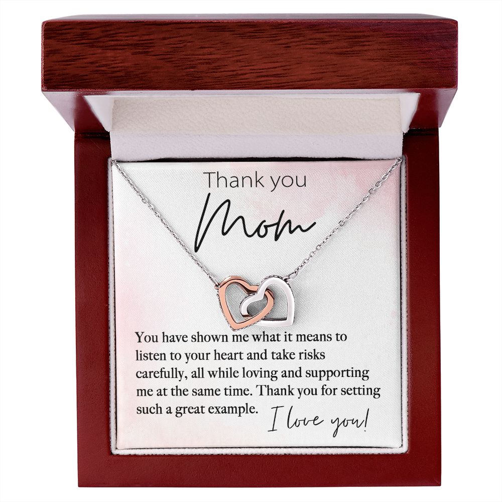 Thank You Mom interlocking hear necklace