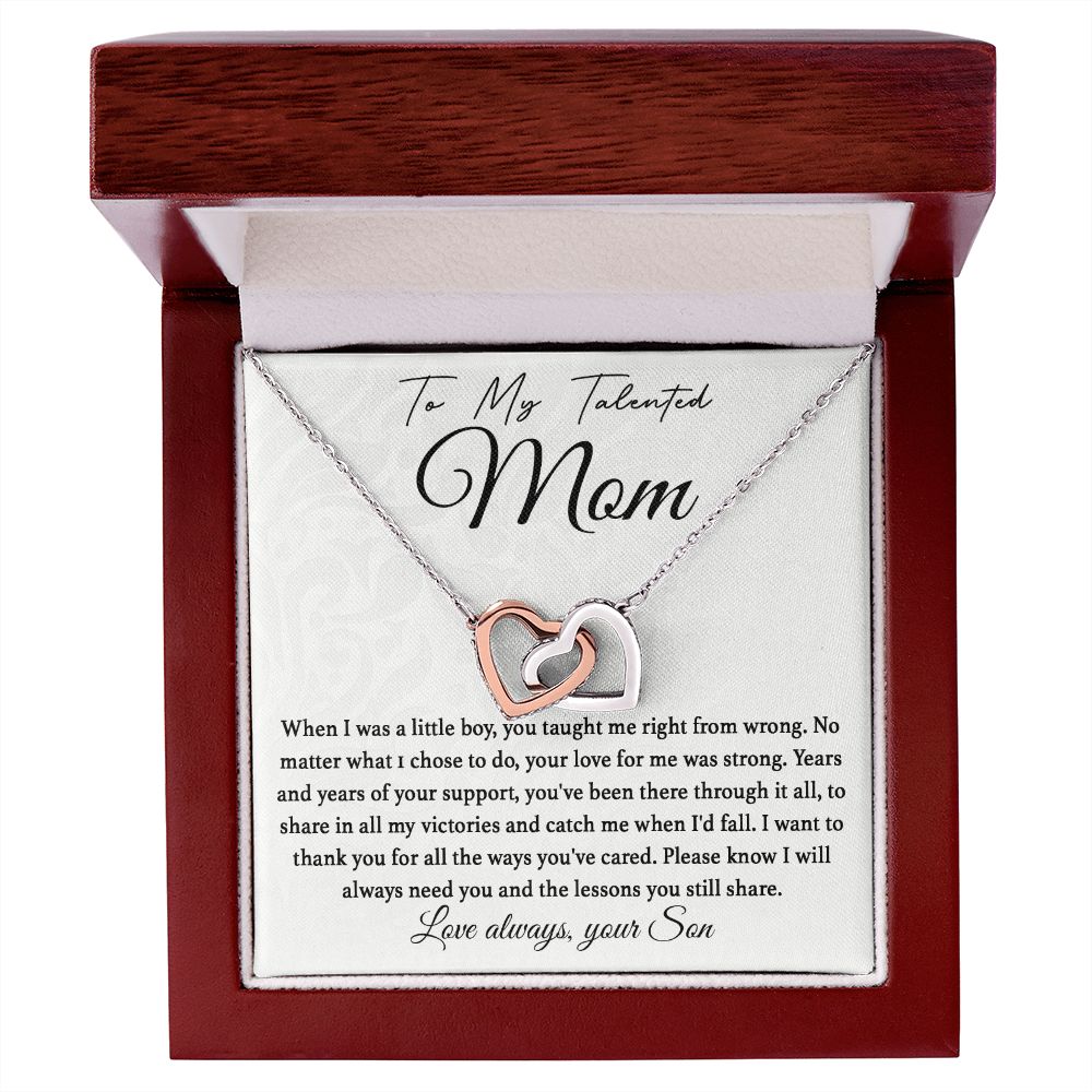 To My Talented Mom interlocking hear necklace
