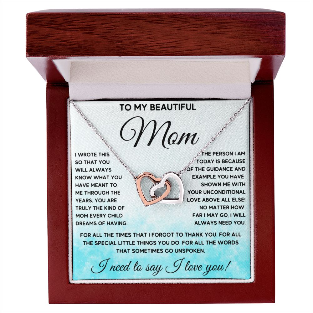 To My Beautiful Mom interlocking hear necklace