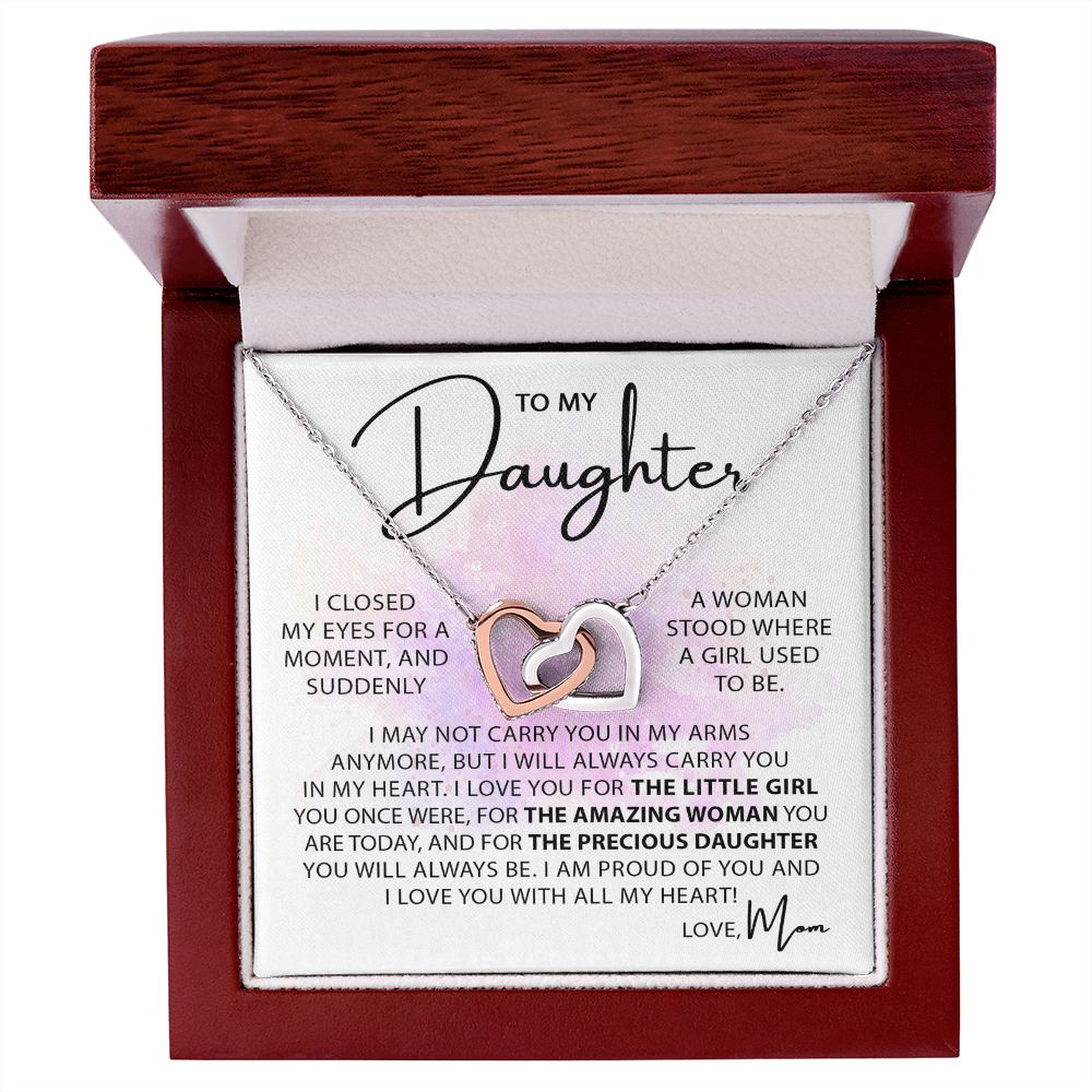 To My Daughter - Closed My Eyes interlocking hear necklace