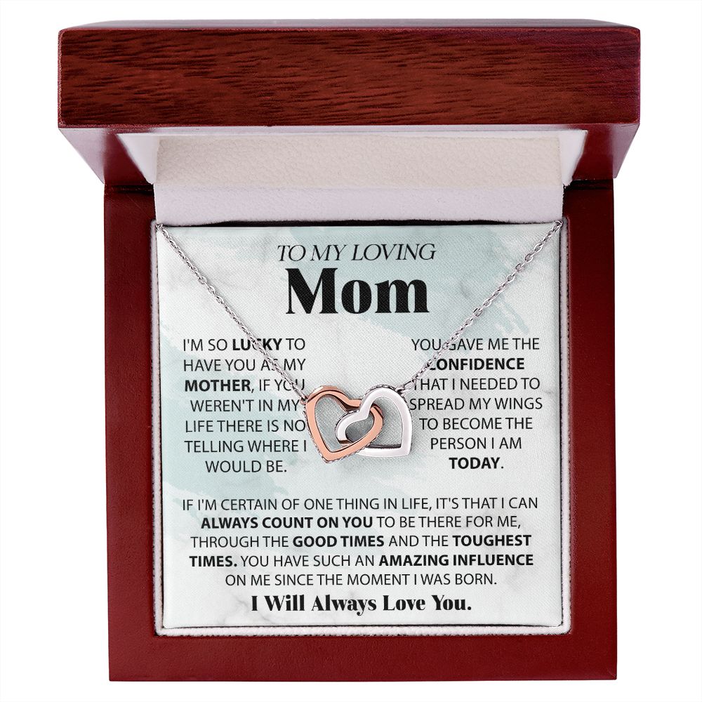 Loving Mom - Lucky To Have You interlocking hear necklace