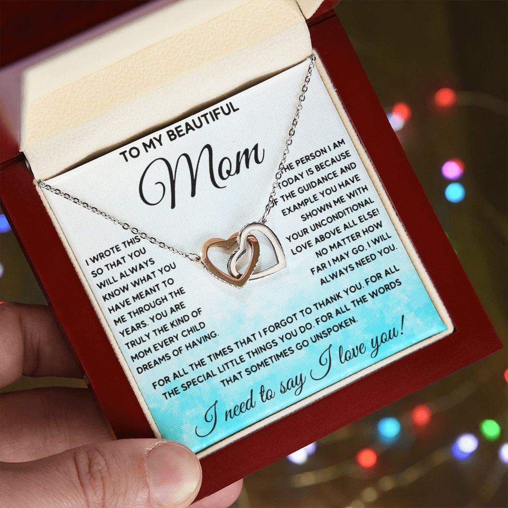 To My Beautiful Mom interlocking hear necklace