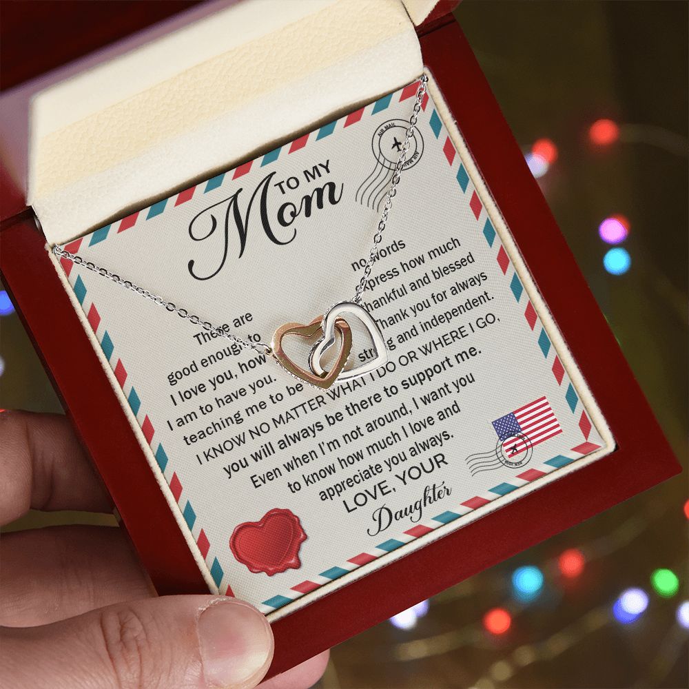 To My Mom - How Much I Love You 2 interlocking hear necklace