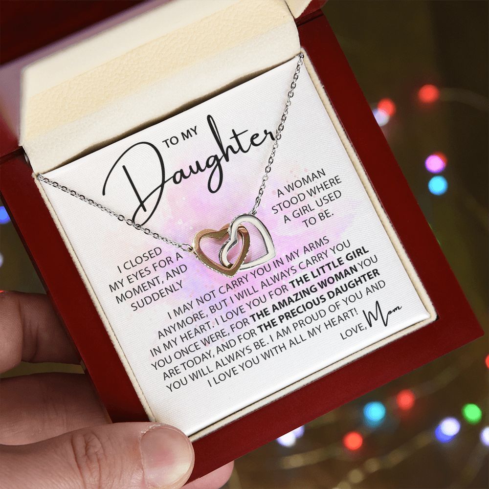To My Daughter - Closed My Eyes interlocking hear necklace