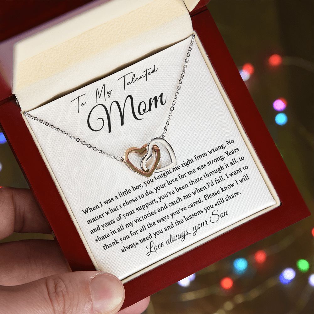 To My Talented Mom interlocking hear necklace