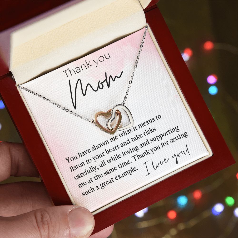 Thank You Mom interlocking hear necklace