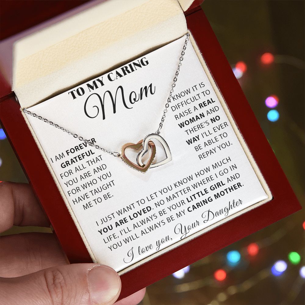 Mom - Forever Grateful interlocking hear necklace
