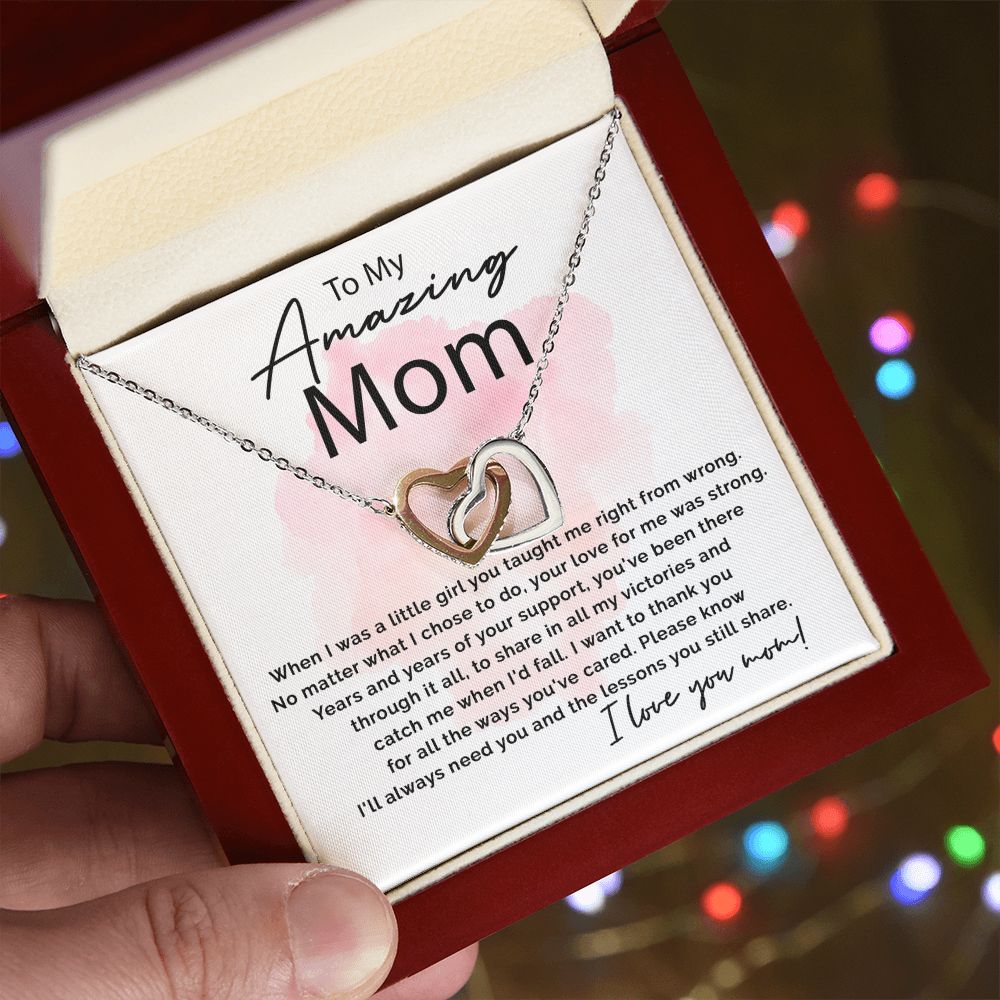 To My Amazing Mom - Thank You For All interlocking hear necklace