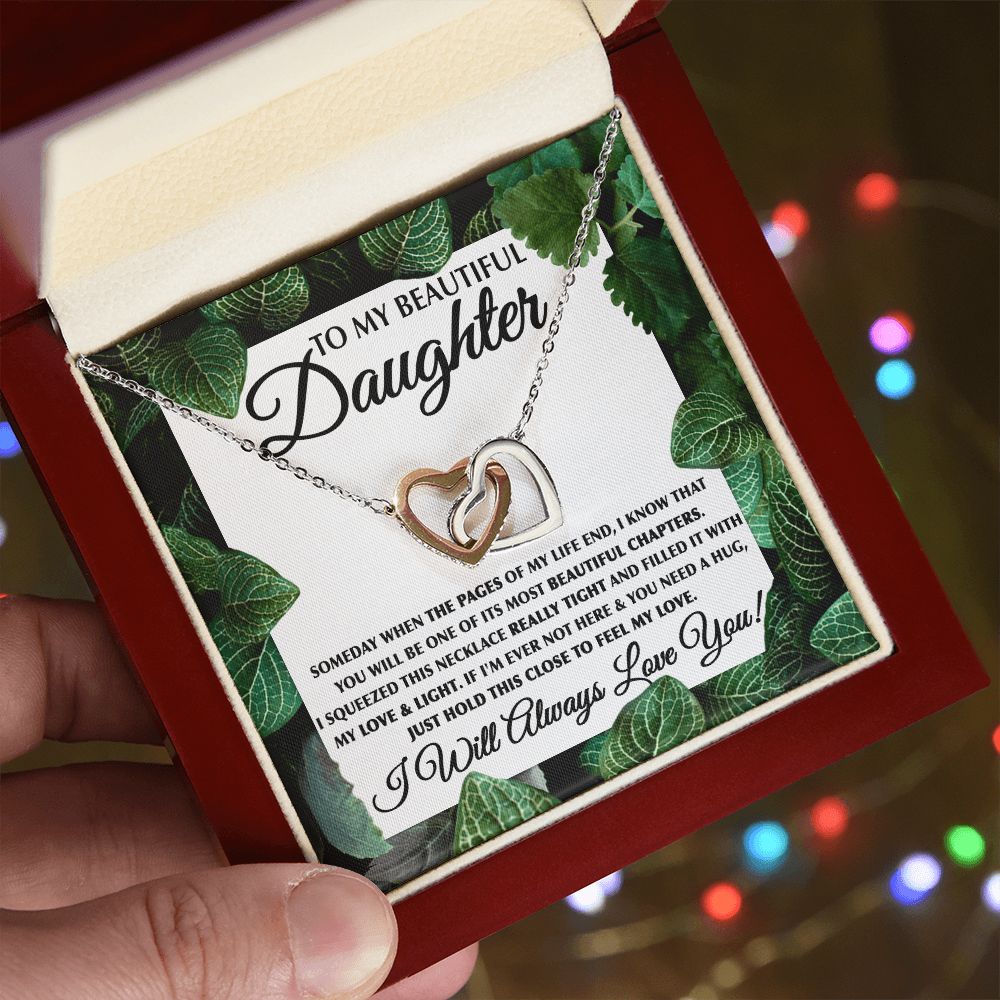 To My Beautiful Daughter-Leaf interlocking hear necklace