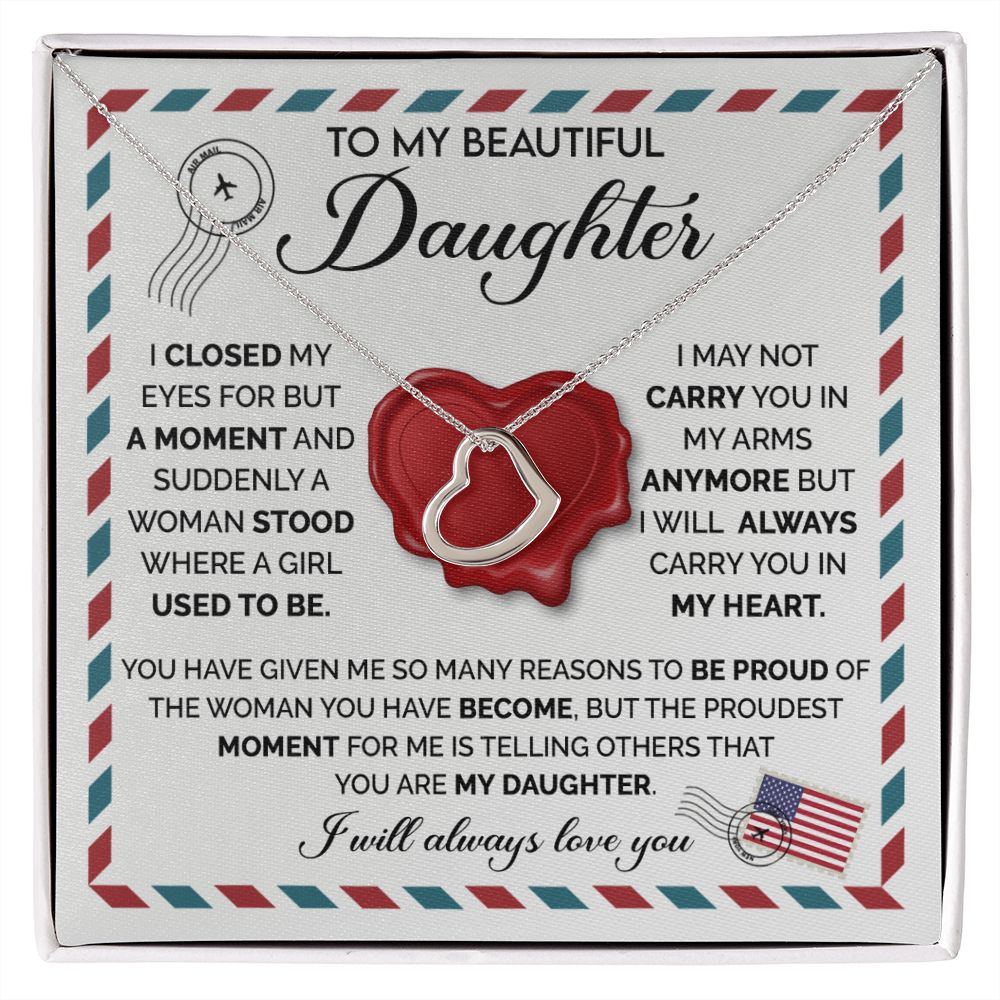Beautiful Daughter - Closed My Eyes Delicate Heart necklace