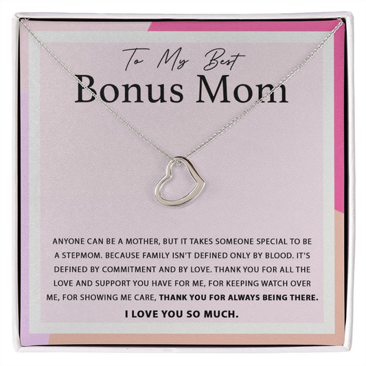 To My Best Bonus Mom Delicate Heart necklace