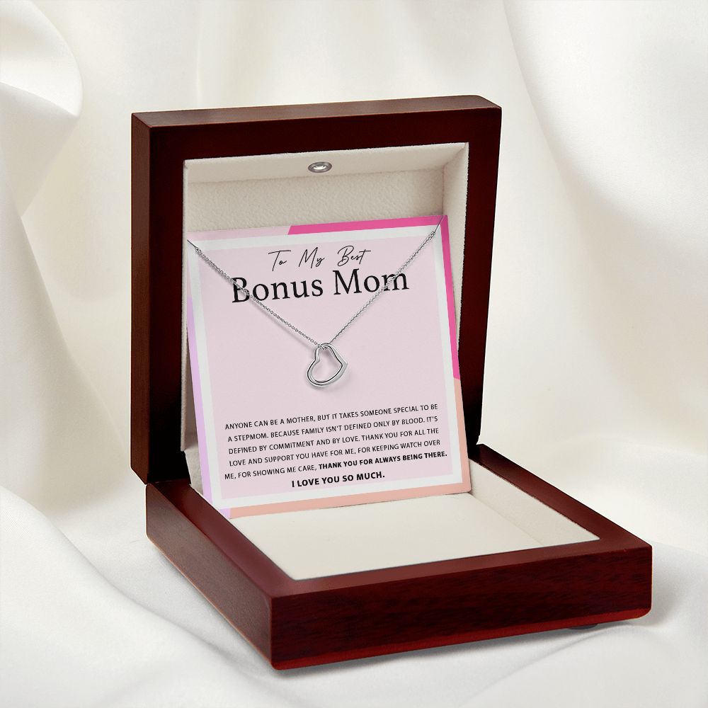 To My Best Bonus Mom Delicate Heart necklace