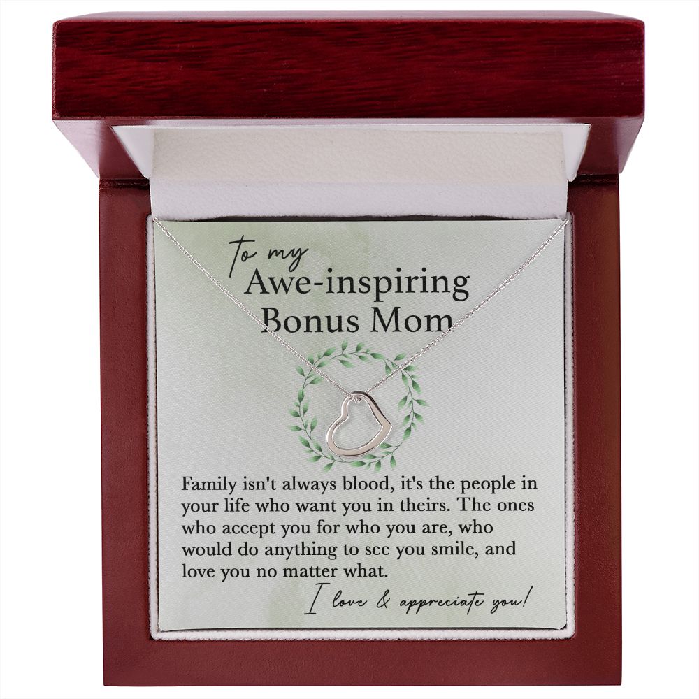 To My Awe-Inspiring Bonus Mom Delicate Heart necklace