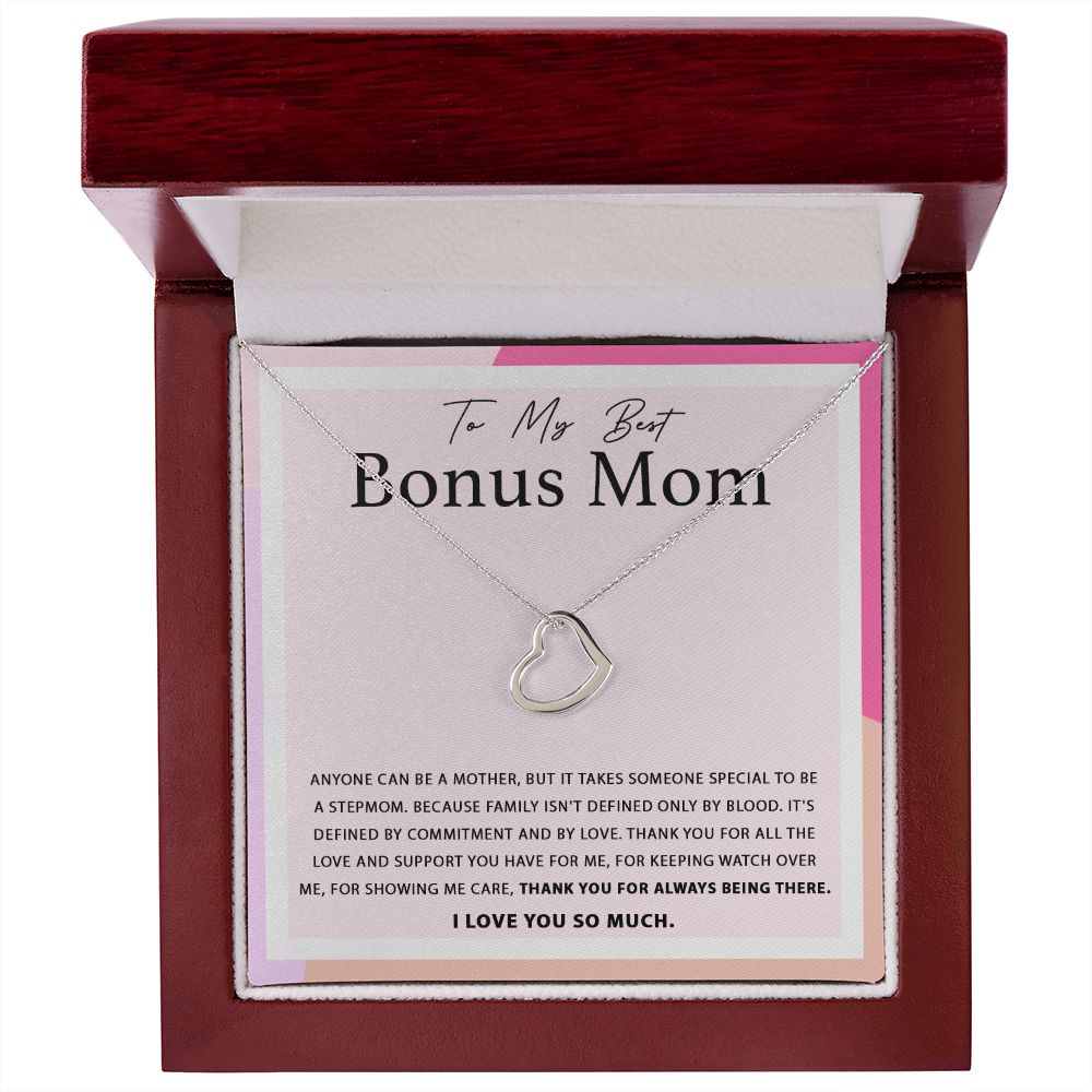 To My Best Bonus Mom Delicate Heart necklace