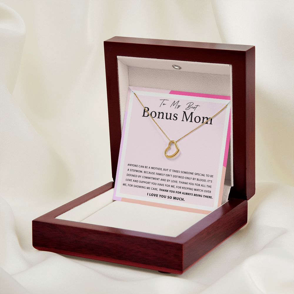 To My Best Bonus Mom Delicate Heart necklace