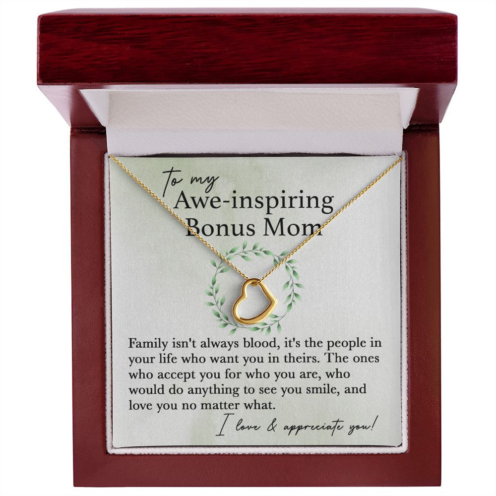 To My Awe-Inspiring Bonus Mom Delicate Heart necklace