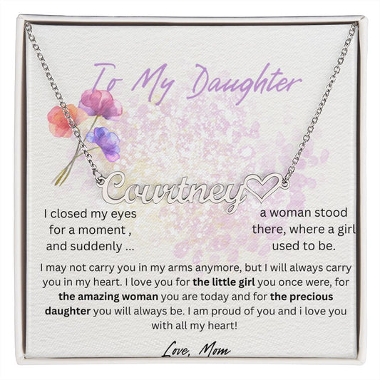 daughter name necklace heart
