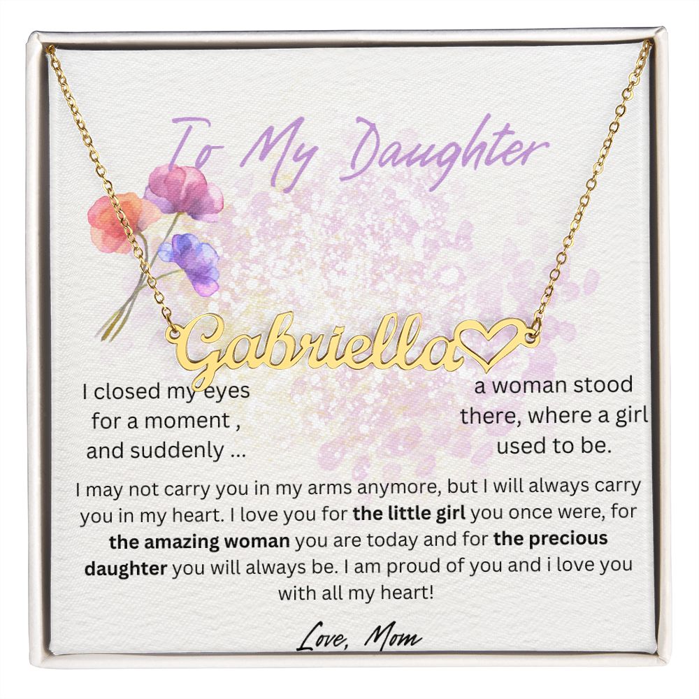 daughter name necklace heart