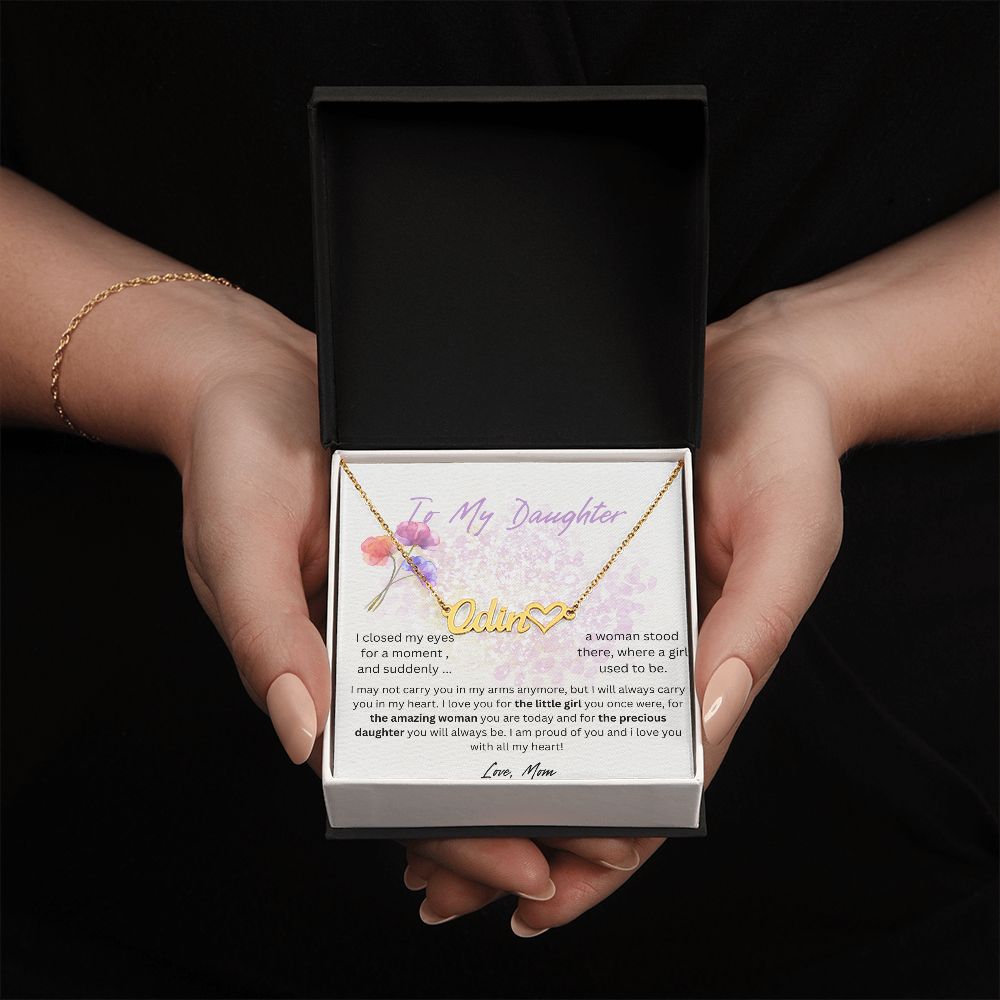 daughter name necklace heart