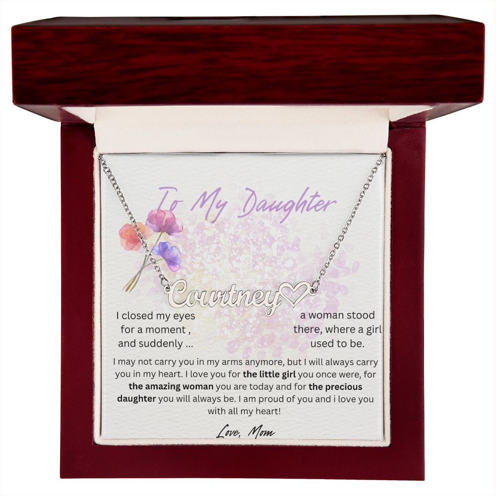 daughter name necklace heart