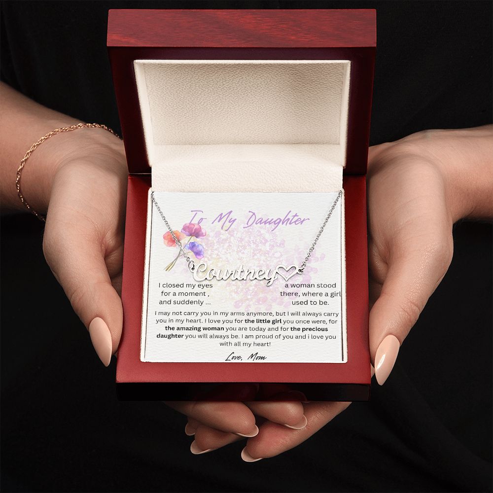 daughter name necklace heart