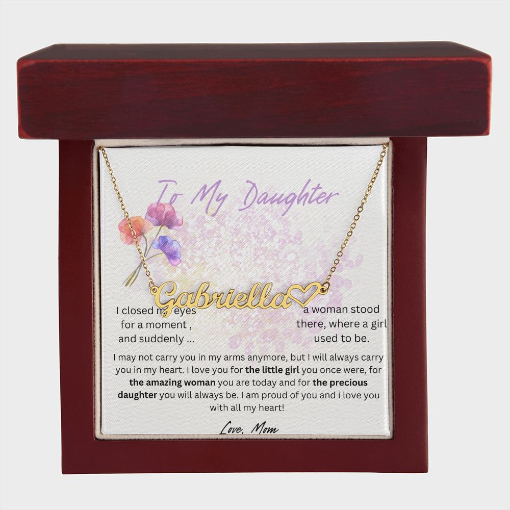 daughter name necklace heart