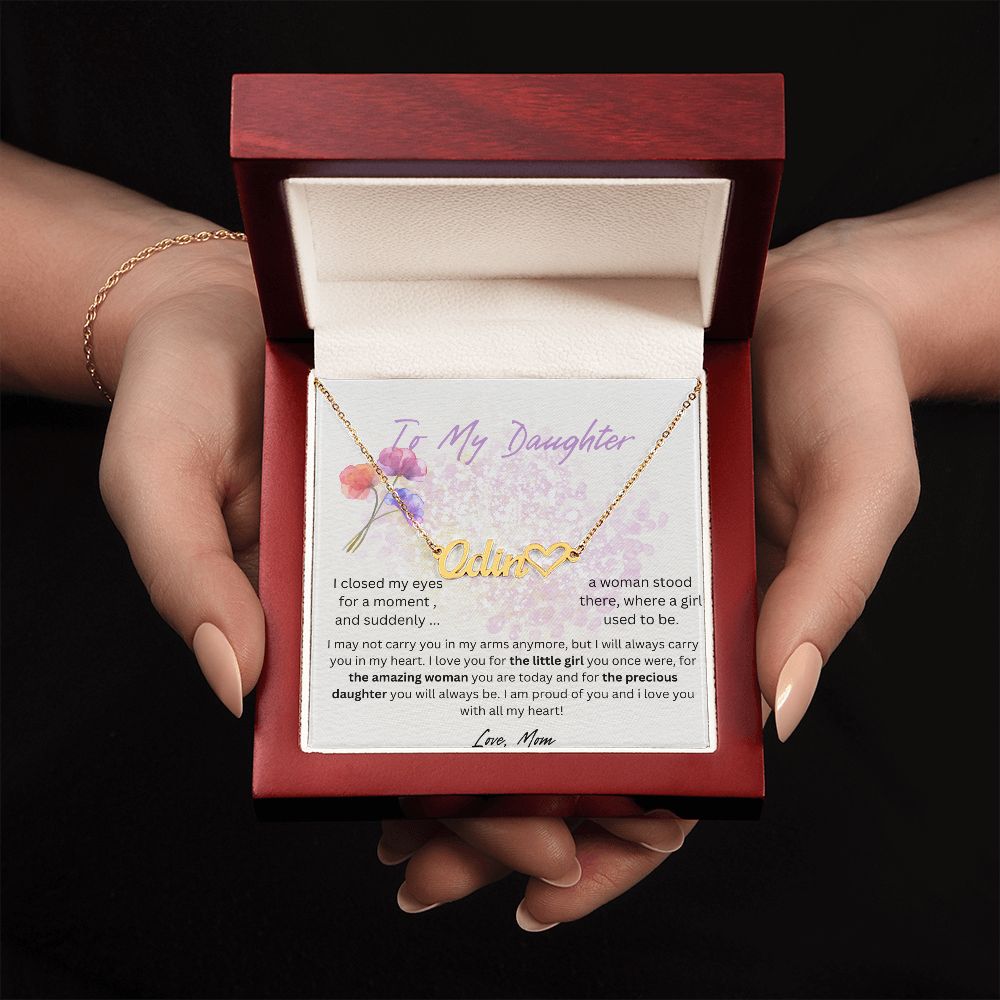 daughter name necklace heart