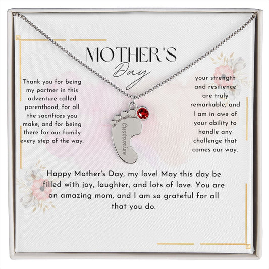 baby feet necklace with birthstone| engraved baby feet