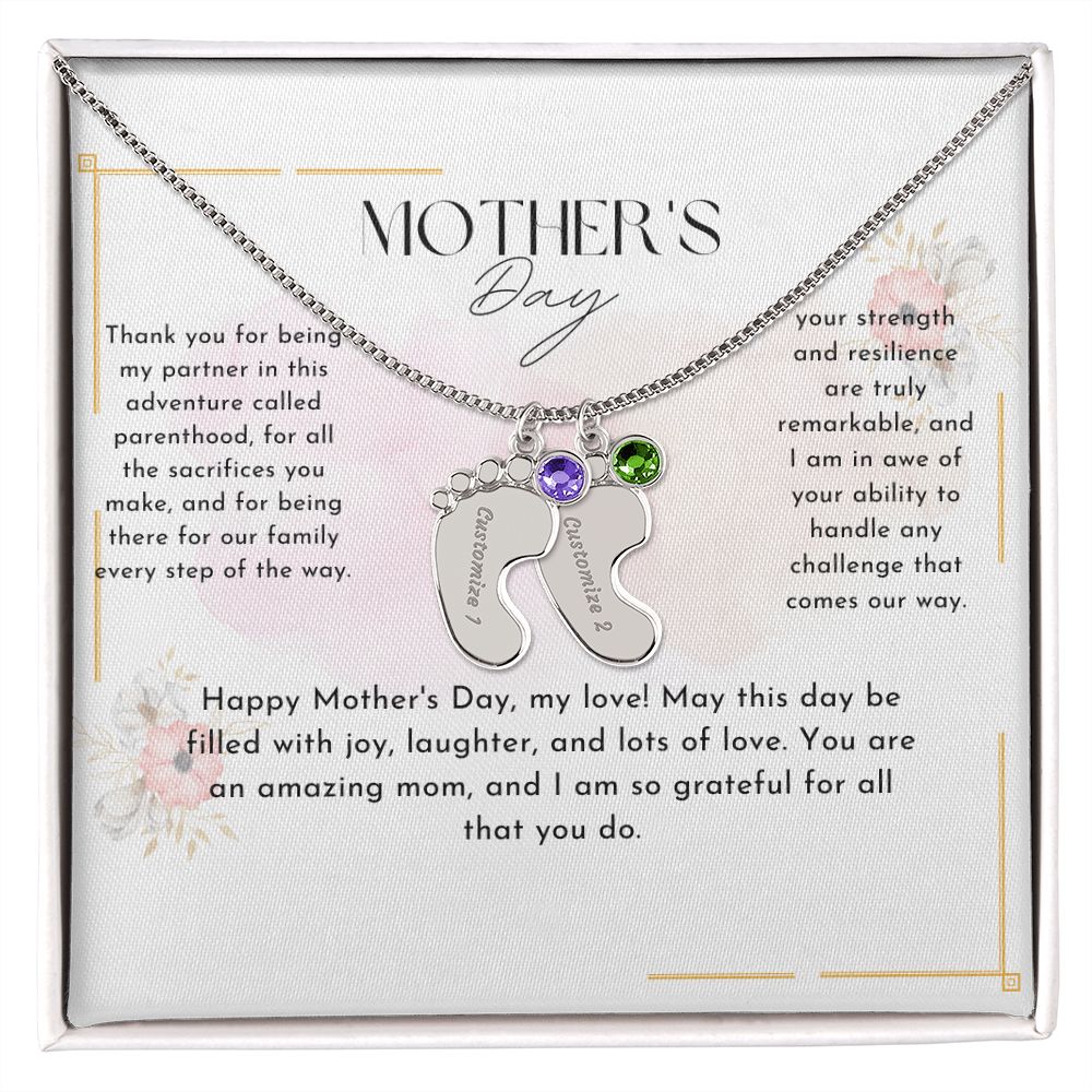 baby feet necklace with birthstone| engraved baby feet