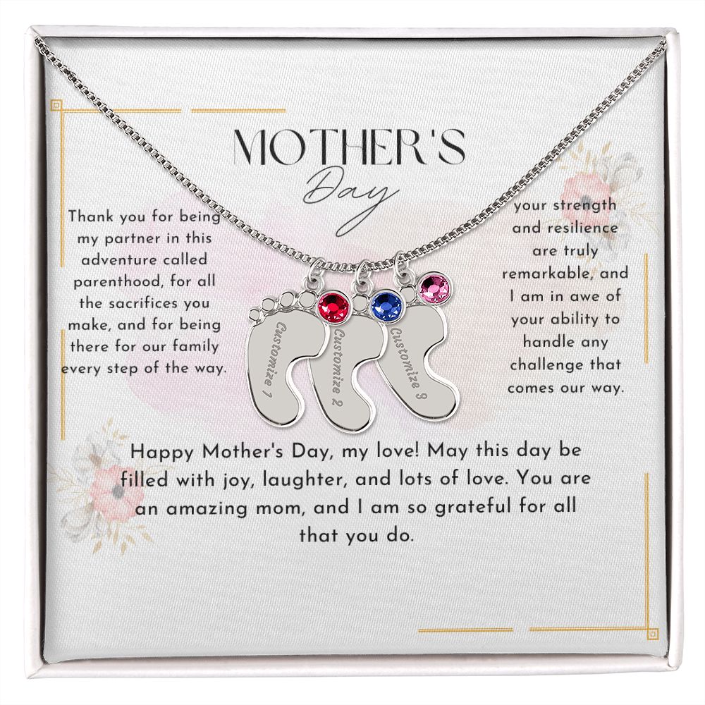 baby feet necklace with birthstone| engraved baby feet