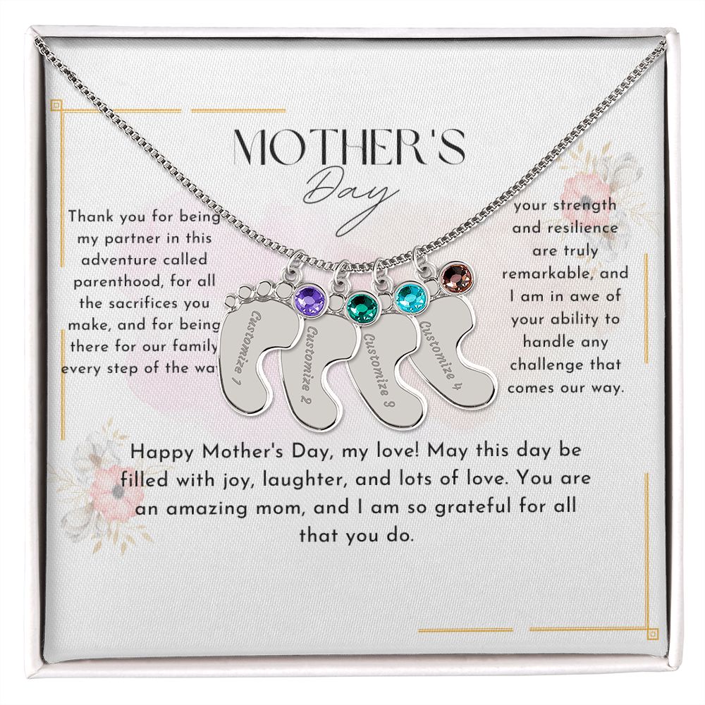 baby feet necklace with birthstone| engraved baby feet