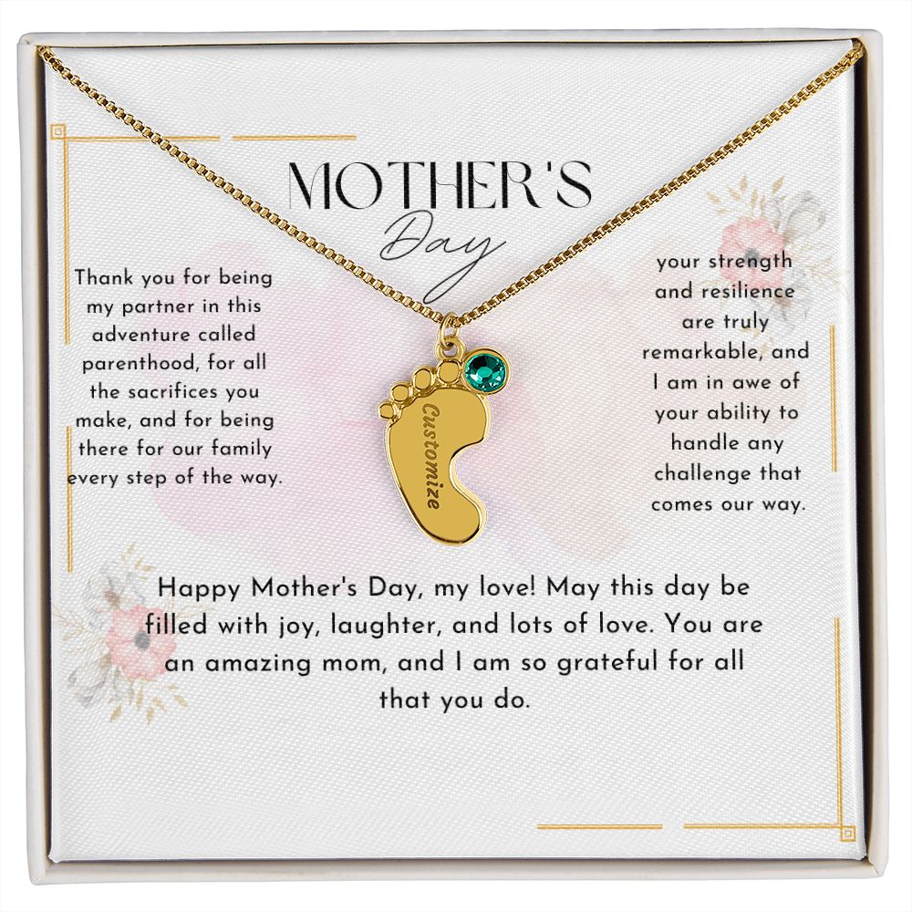 baby feet necklace with birthstone| engraved baby feet