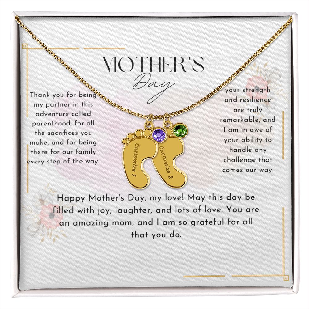 baby feet necklace with birthstone| engraved baby feet
