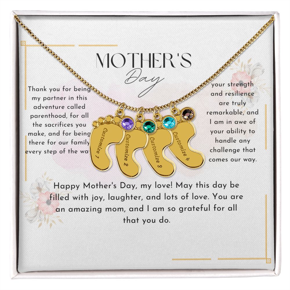 baby feet necklace with birthstone| engraved baby feet