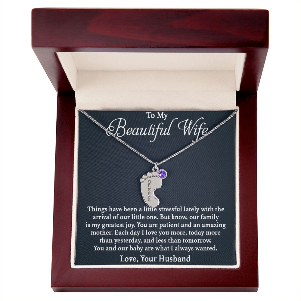 Engraved baby feet with birthstone