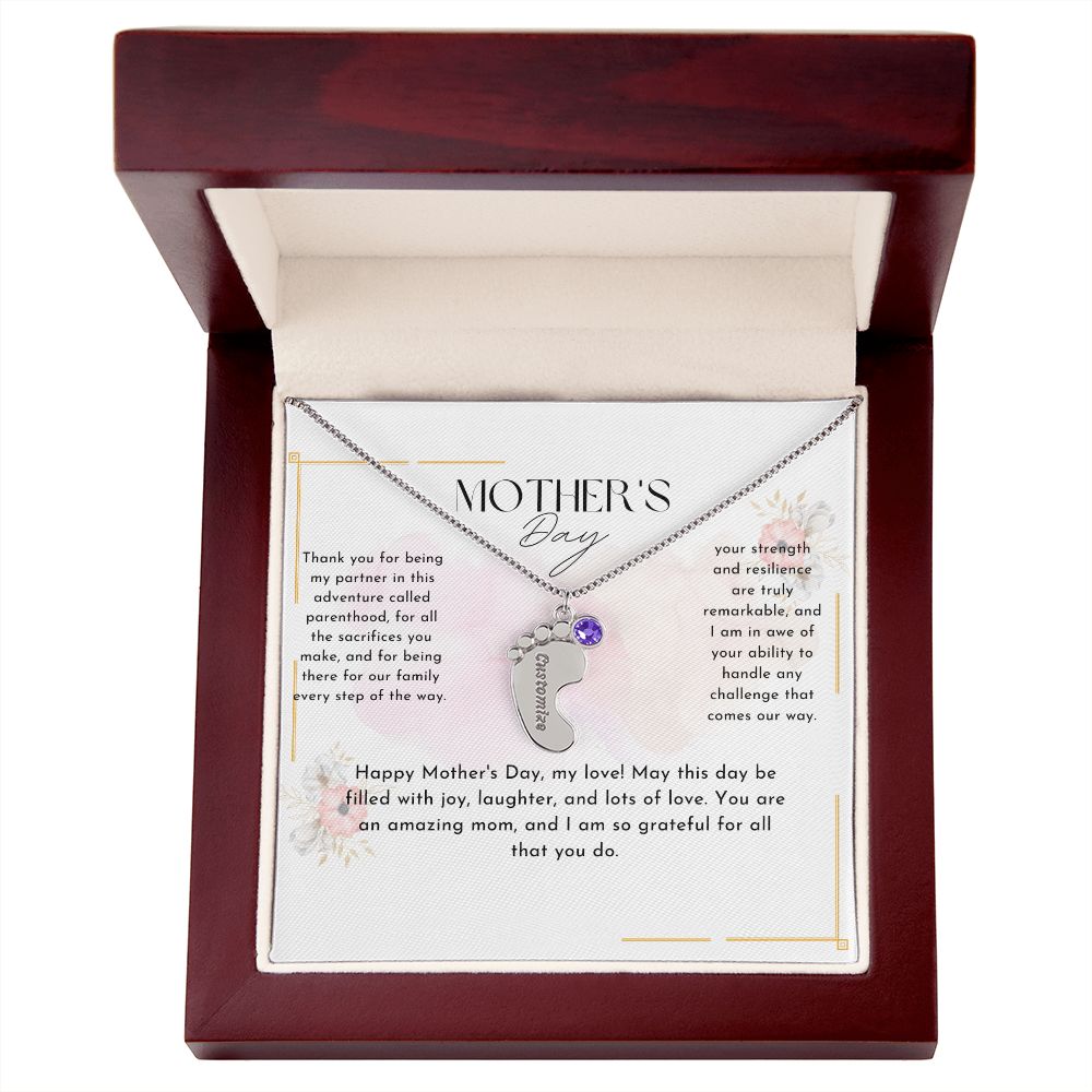 baby feet necklace with birthstone| engraved baby feet