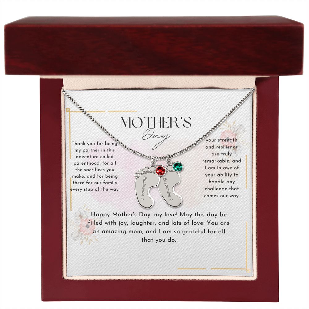 baby feet necklace with birthstone| engraved baby feet