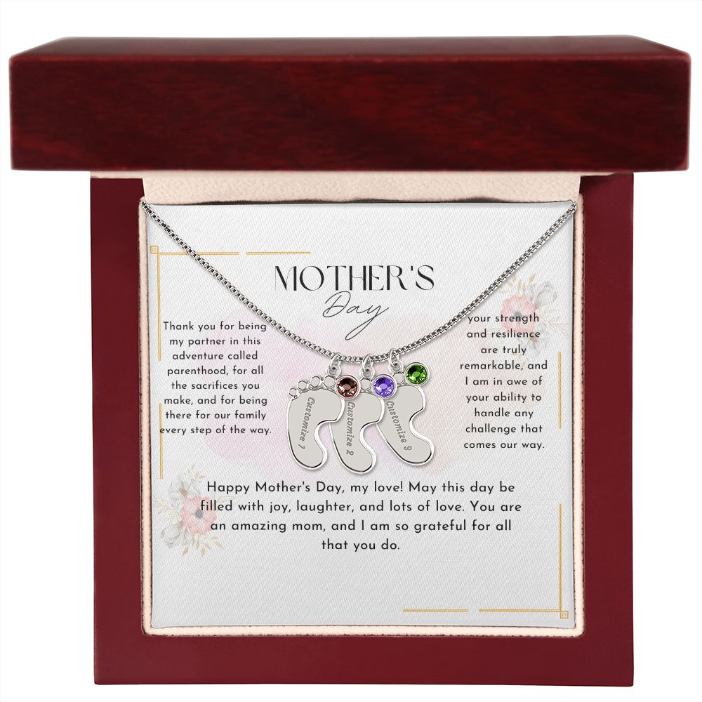 baby feet necklace with birthstone| engraved baby feet