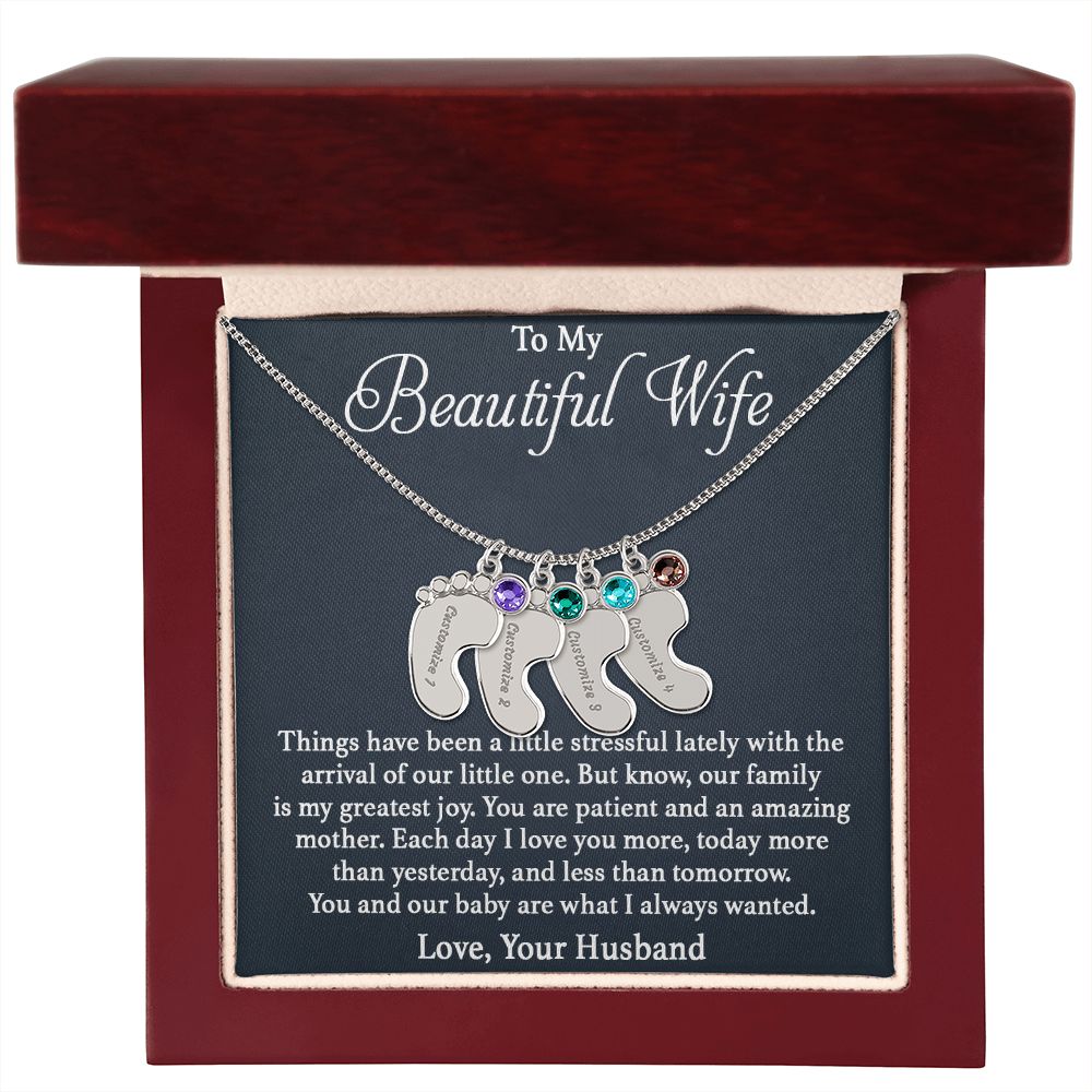 Engraved baby feet with birthstone