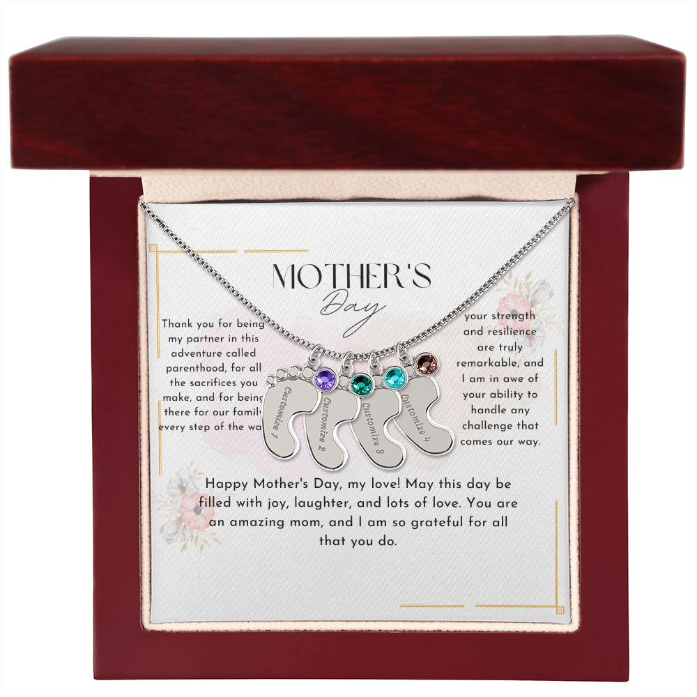 baby feet necklace with birthstone| engraved baby feet