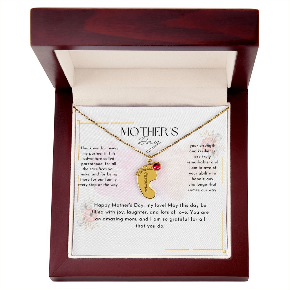 baby feet necklace with birthstone| engraved baby feet